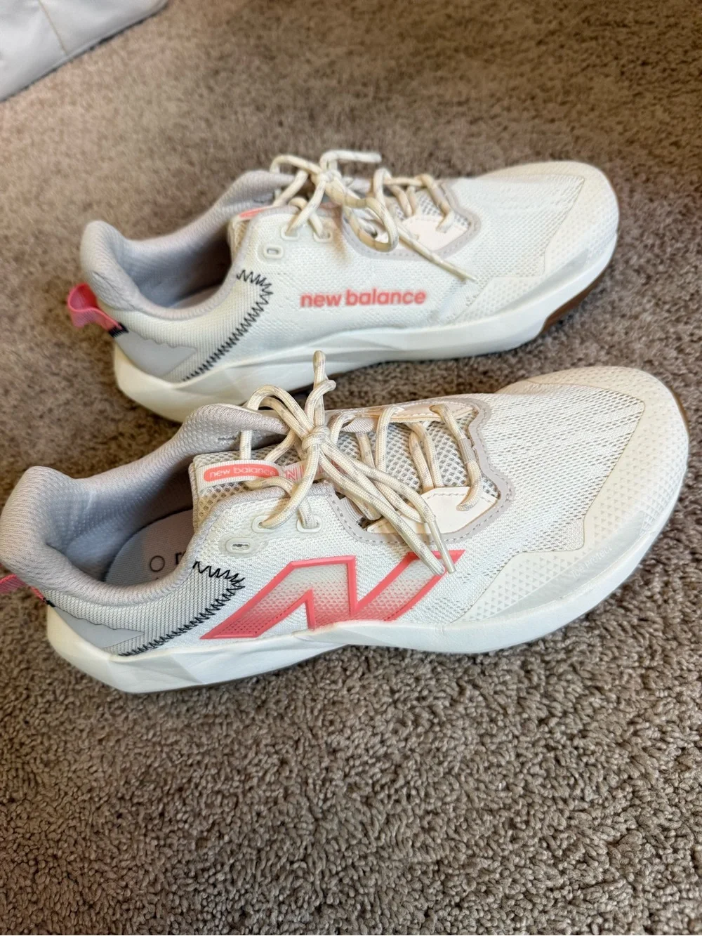 New Balance Women's Cream Athletic Sneakers with Pink Accents
